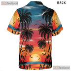 Sunset Palm Tree Hawaiian Shirt - Men's Tropical Beach Aloha Luau Style