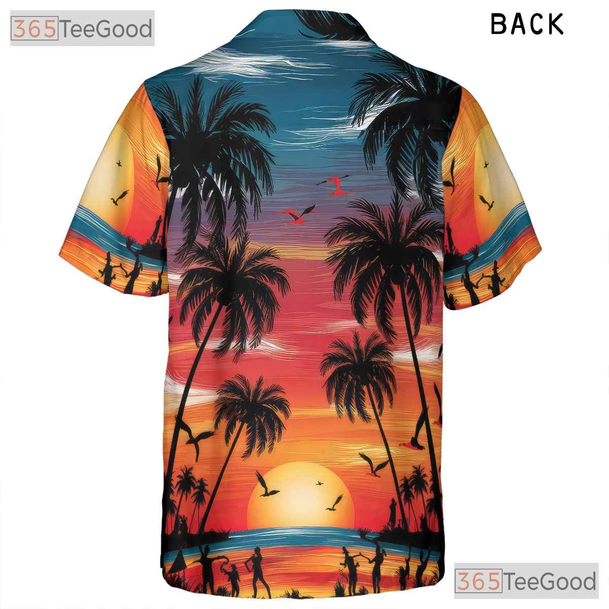 Sunset Palm Tree Hawaiian Shirt - Men's Tropical Beach Aloha Luau Style