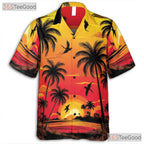 Sunset Palm Tree Hawaiian Shirt - Unisex Beach Resort Aesthetic Summer Tee