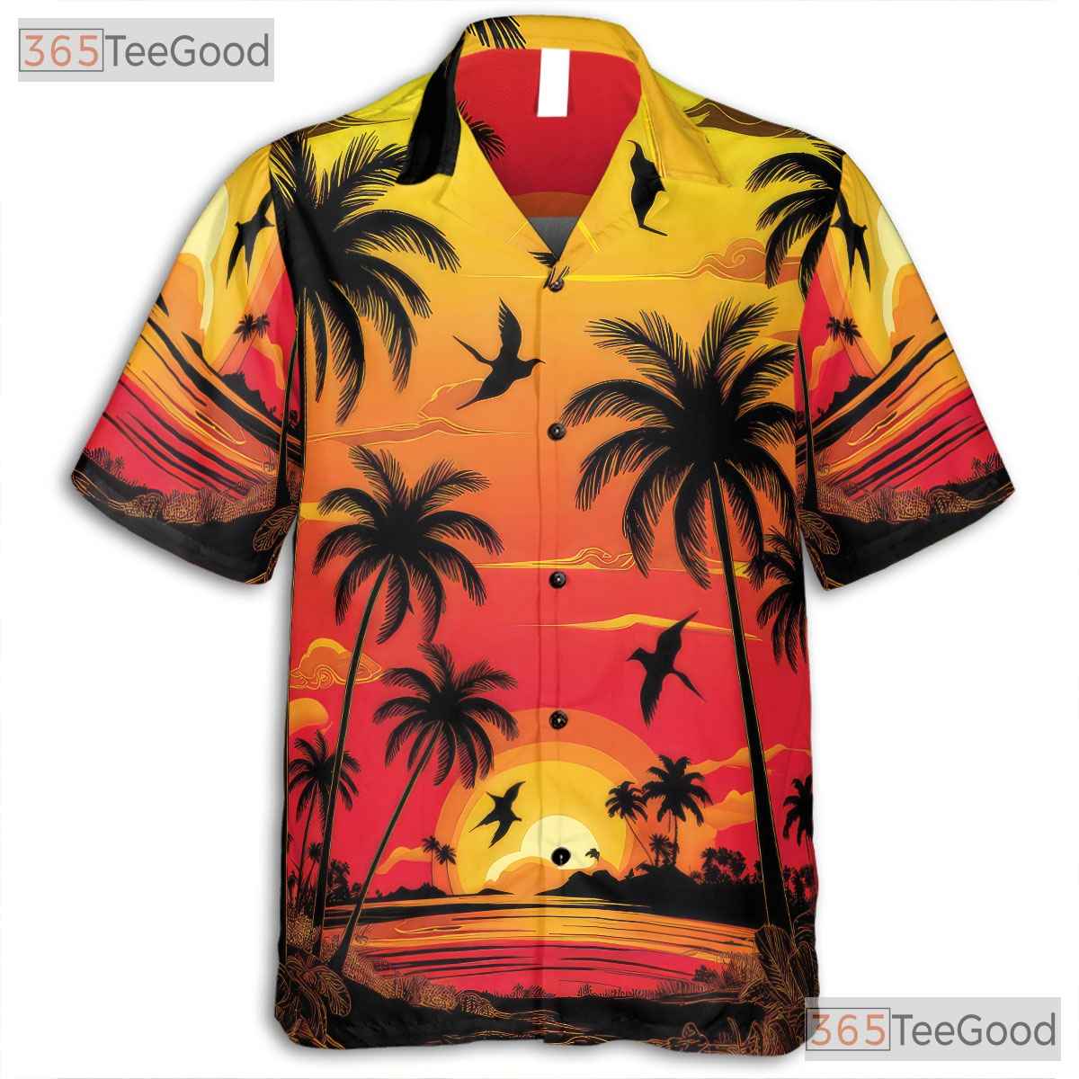 Sunset Palm Tree Hawaiian Shirt - Unisex Beach Resort Aesthetic Summer Tee