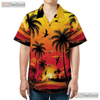 Sunset Palm Tree Hawaiian Shirt - Unisex Beach Resort Aesthetic Summer Tee