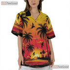 Sunset Palm Tree Hawaiian Shirt - Unisex Beach Resort Aesthetic Summer Tee