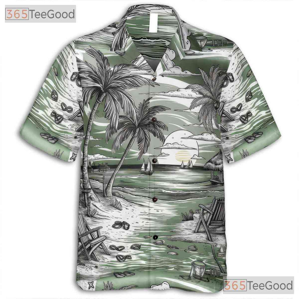 Sunset Palm Trees Island Graphic Tropical Beach Hawaiian Tee Unisex Outfit