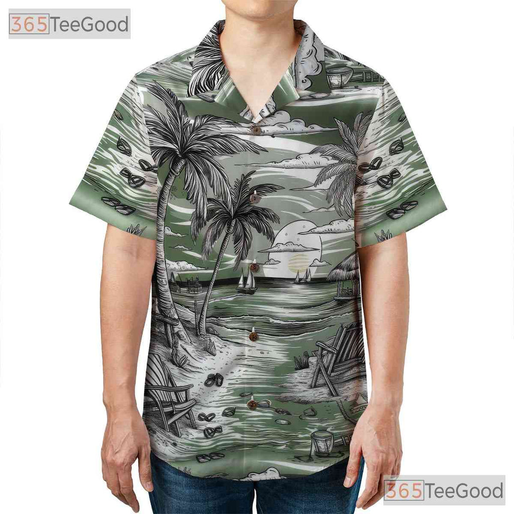 Sunset Palm Trees Island Graphic Tropical Beach Hawaiian Tee Unisex Outfit