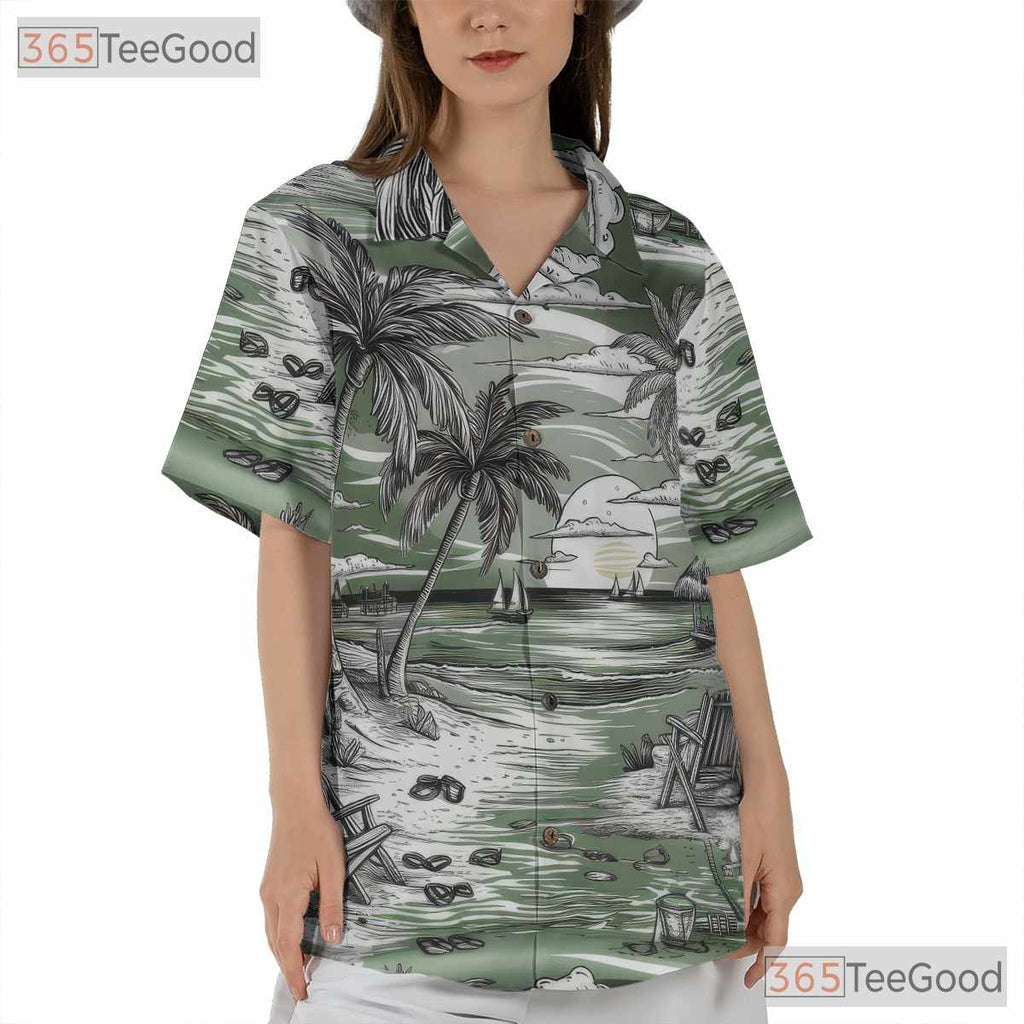 Sunset Palm Trees Island Graphic Tropical Beach Hawaiian Tee Unisex Outfit