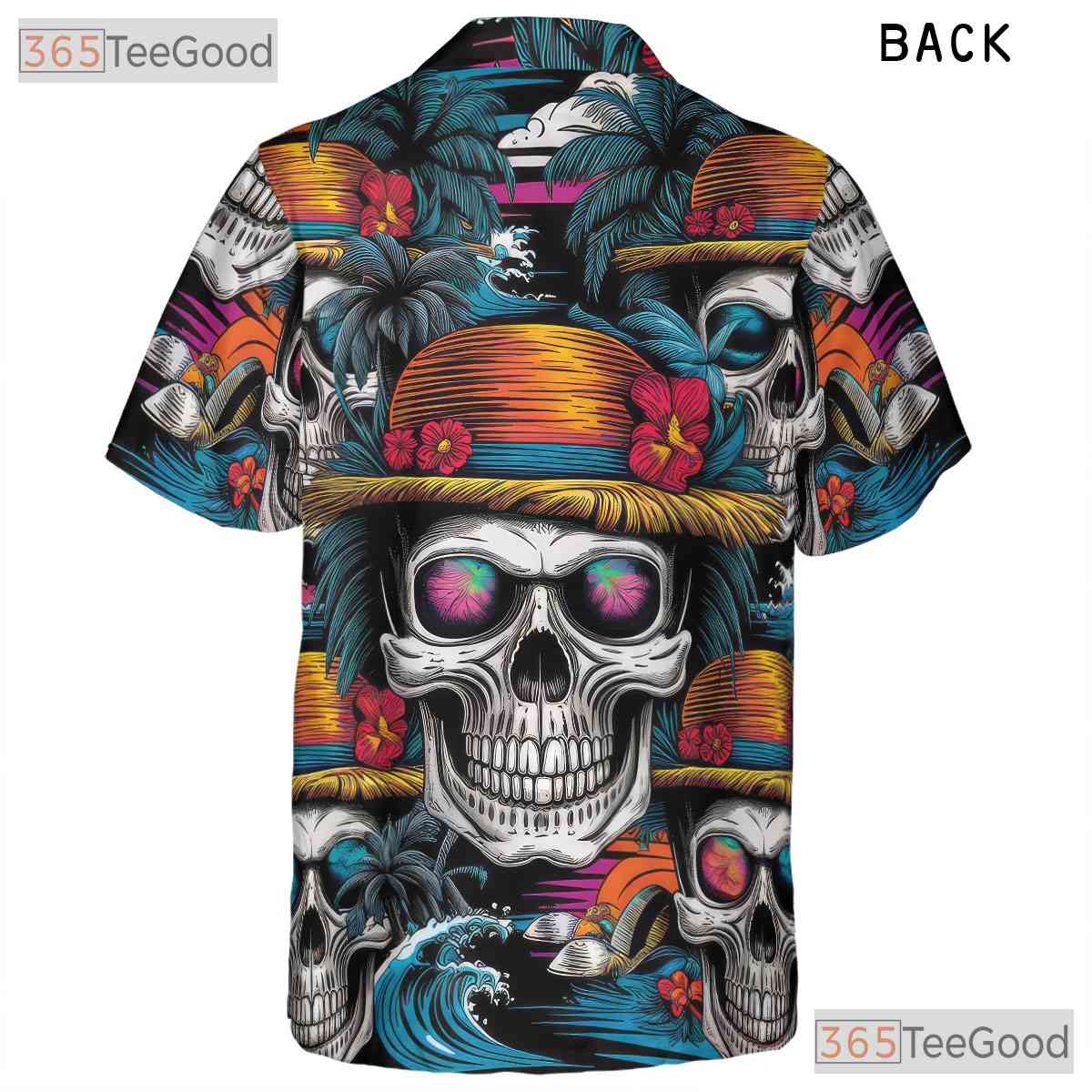 Sunset Skull Tropical Palm Tree Hawaiian Shirt Men Women Gothic Beachwear