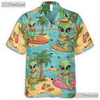 Surfer Beach Alien UFO Hawaiian Shirt - Men's Sci-Fi Tropical Aloha Print
