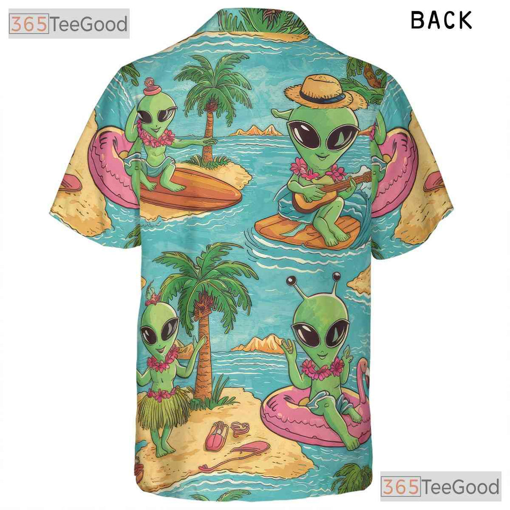 Surfer Beach Alien UFO Hawaiian Shirt - Men's Sci-Fi Tropical Aloha Print
