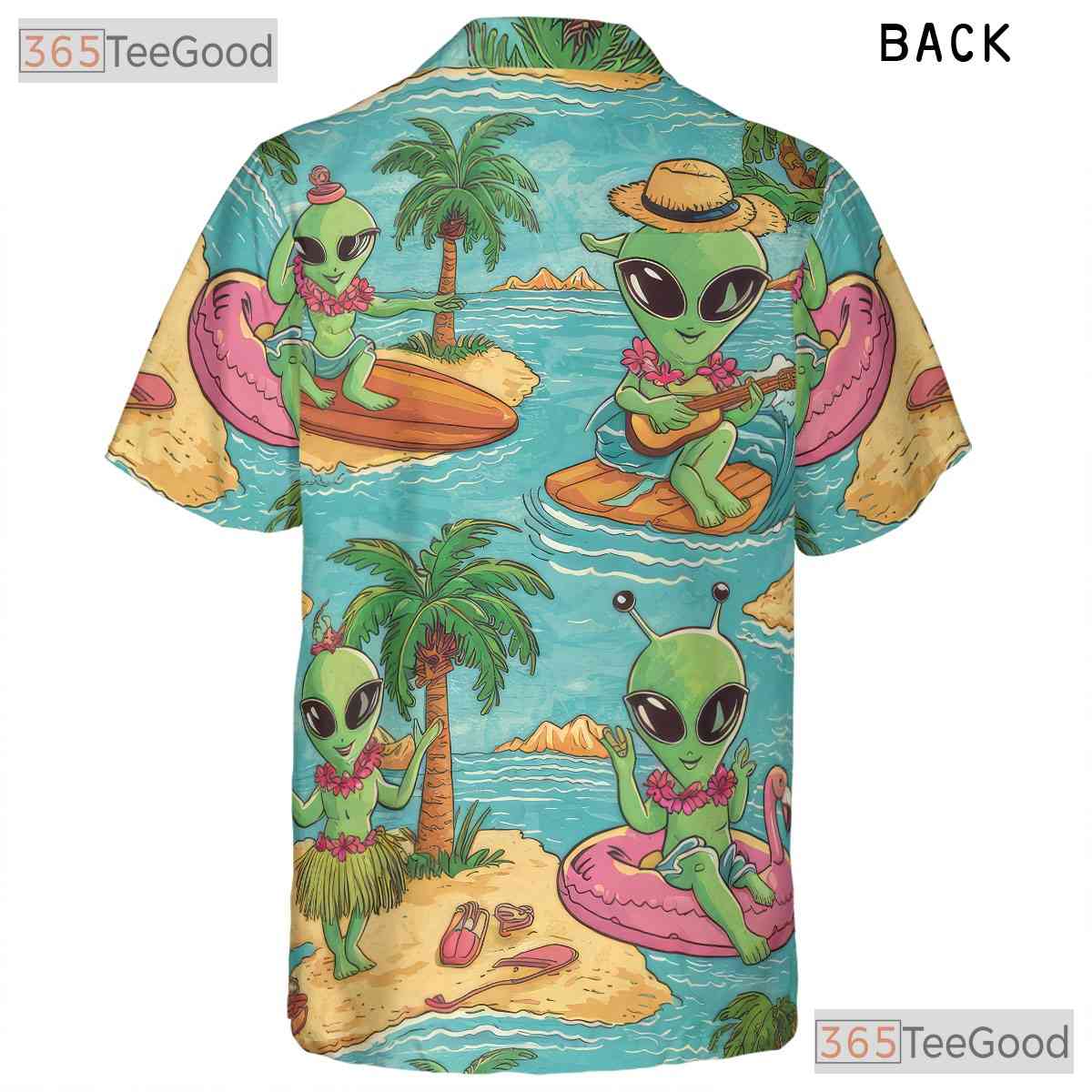 Surfer Beach Alien UFO Hawaiian Shirt - Men's Sci-Fi Tropical Aloha Print