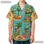Surfer Beach Alien UFO Hawaiian Shirt - Men's Sci-Fi Tropical Aloha Print