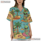 Surfer Beach Alien UFO Hawaiian Shirt - Men's Sci-Fi Tropical Aloha Print