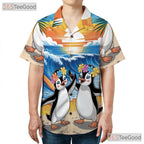 Surfing Penguin Ocean Wave Hawaiian Shirt- Unisex Tropical Aloha Beach Top