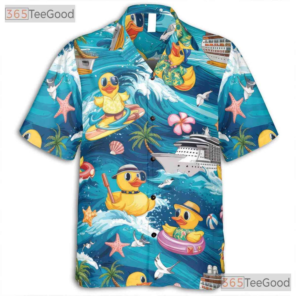 Surfing Rubber Duck Hawaiian Shirt - Unisex Ocean Theme Beach Style Tee
