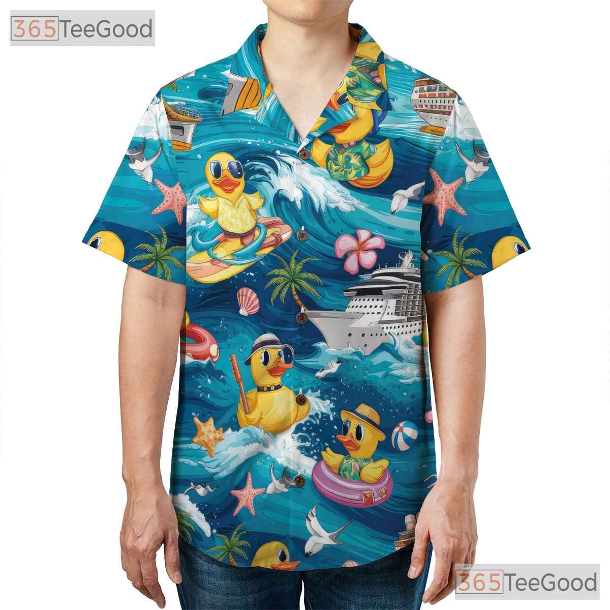 Surfing Rubber Duck Hawaiian Shirt - Unisex Ocean Theme Beach Style Tee