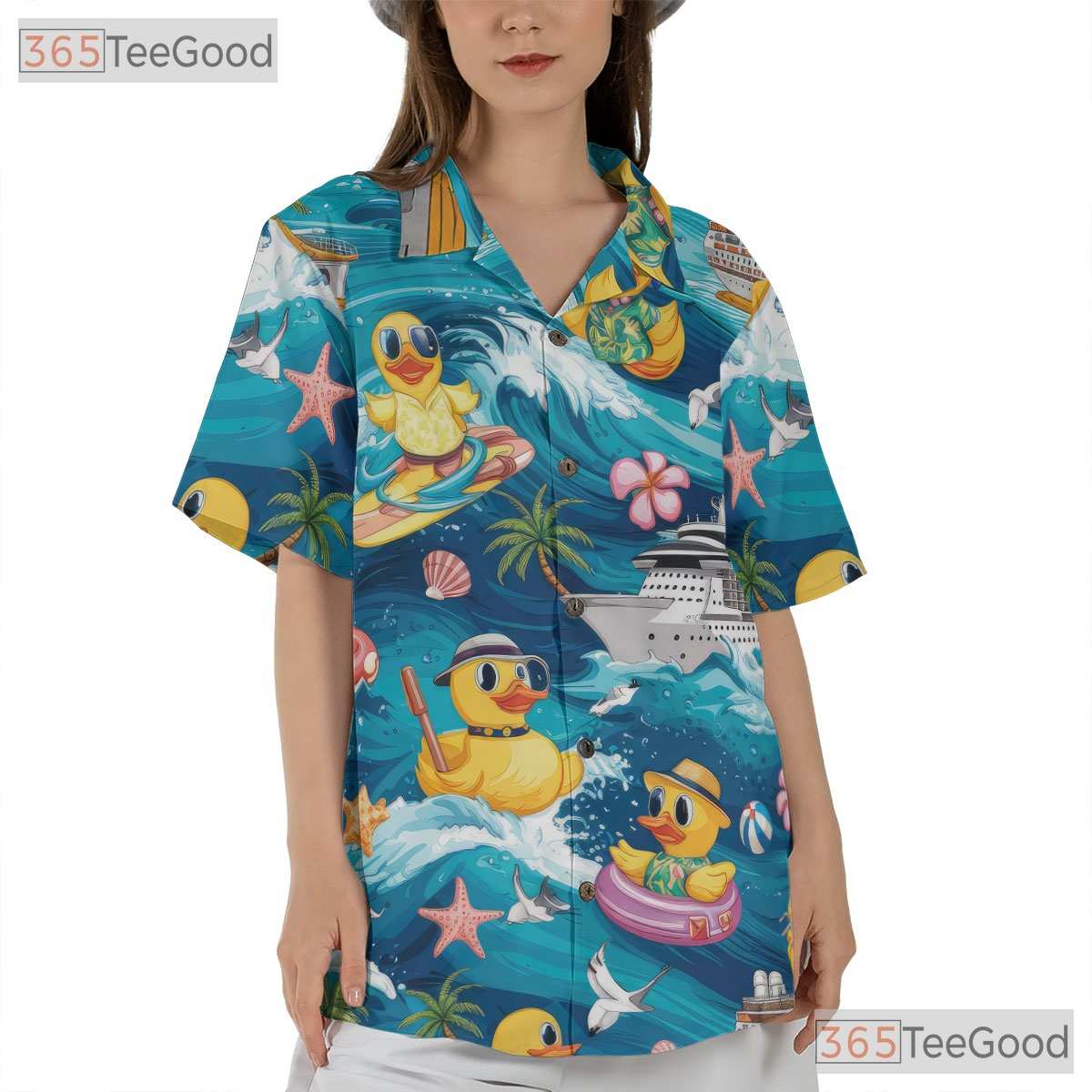 Surfing Rubber Duck Hawaiian Shirt - Unisex Ocean Theme Beach Style Tee