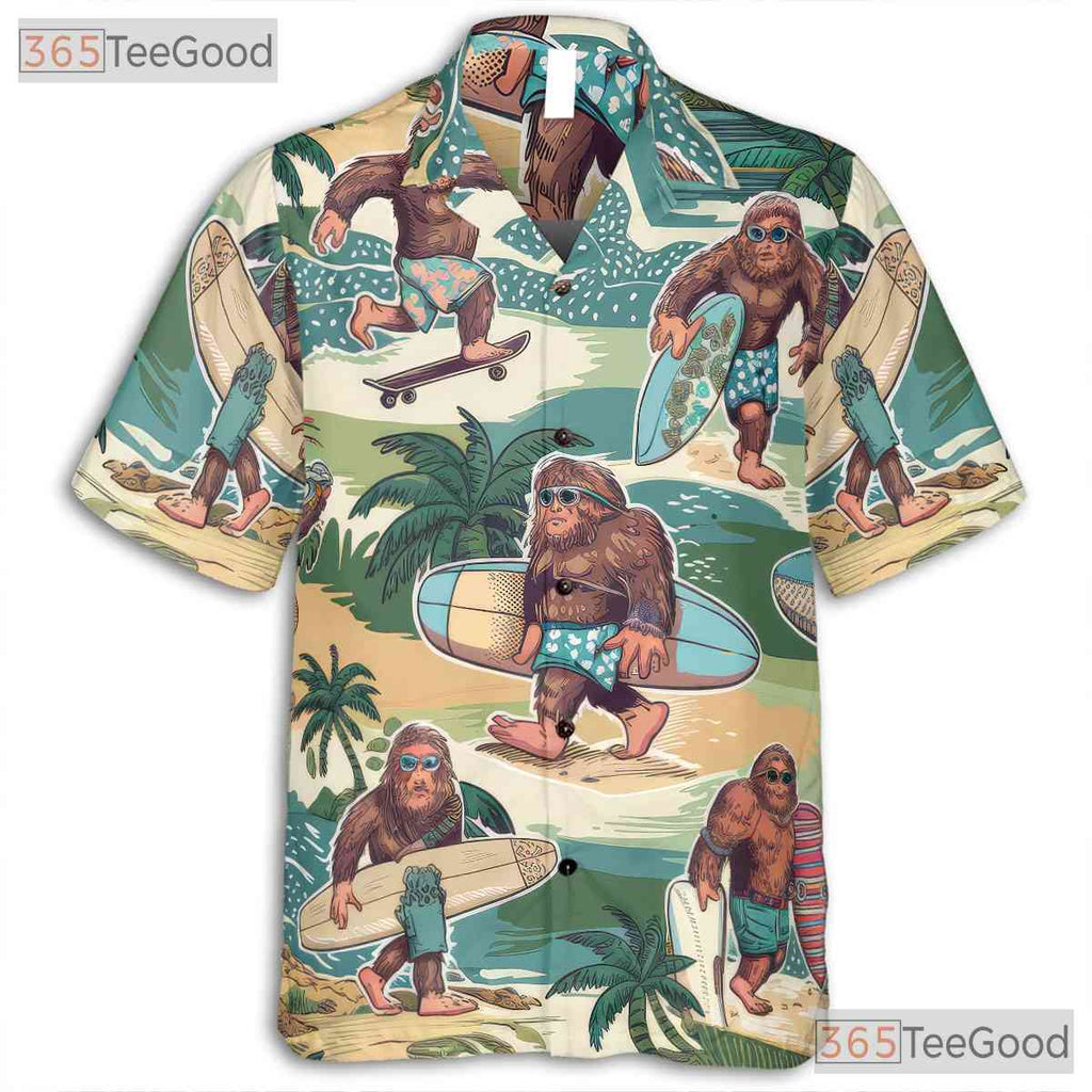 Surfing Sasquatch Bigfoot Beach Hawaiian Shirt Men Women Tropical Summer Outfit