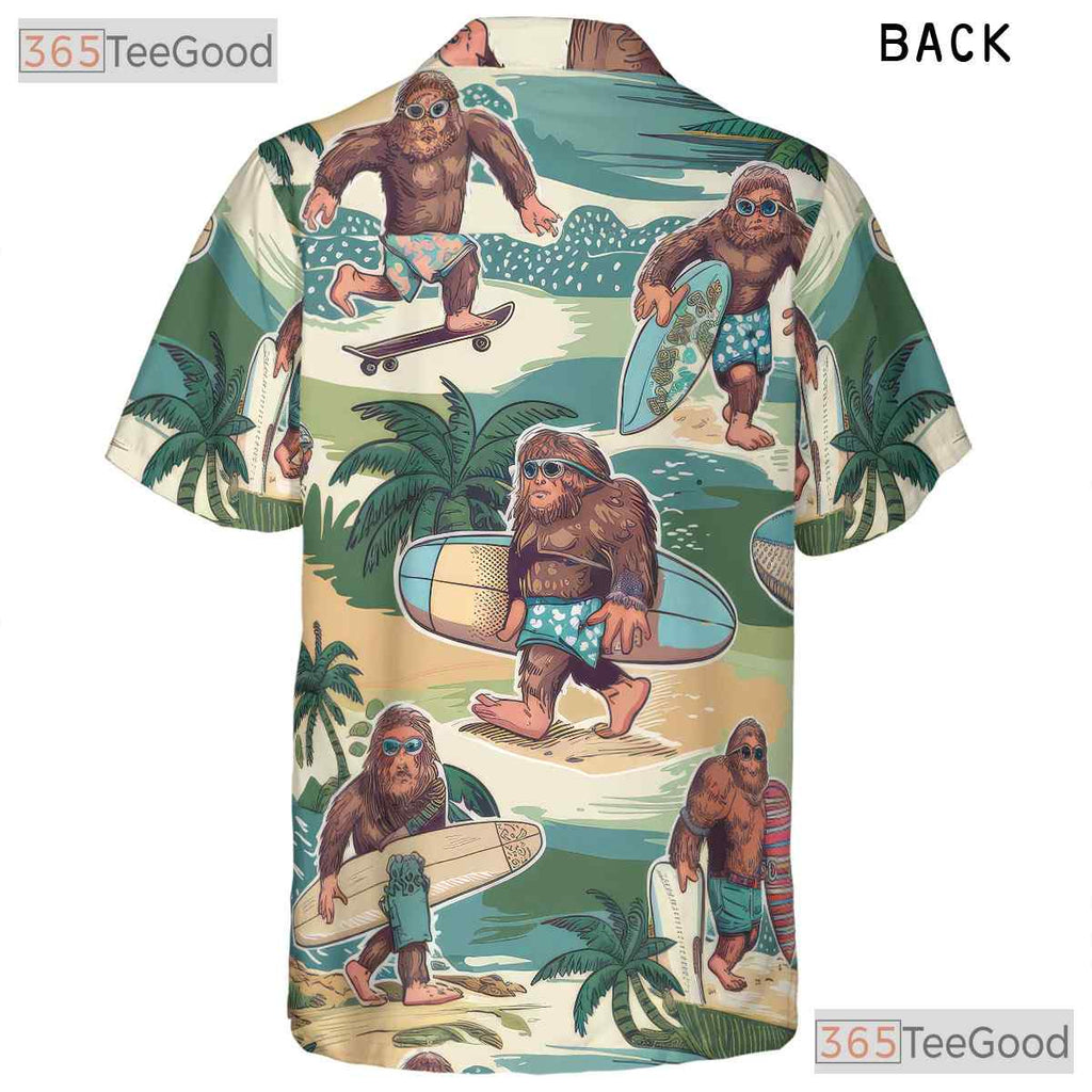 Surfing Sasquatch Bigfoot Beach Hawaiian Shirt Men Women Tropical Summer Outfit