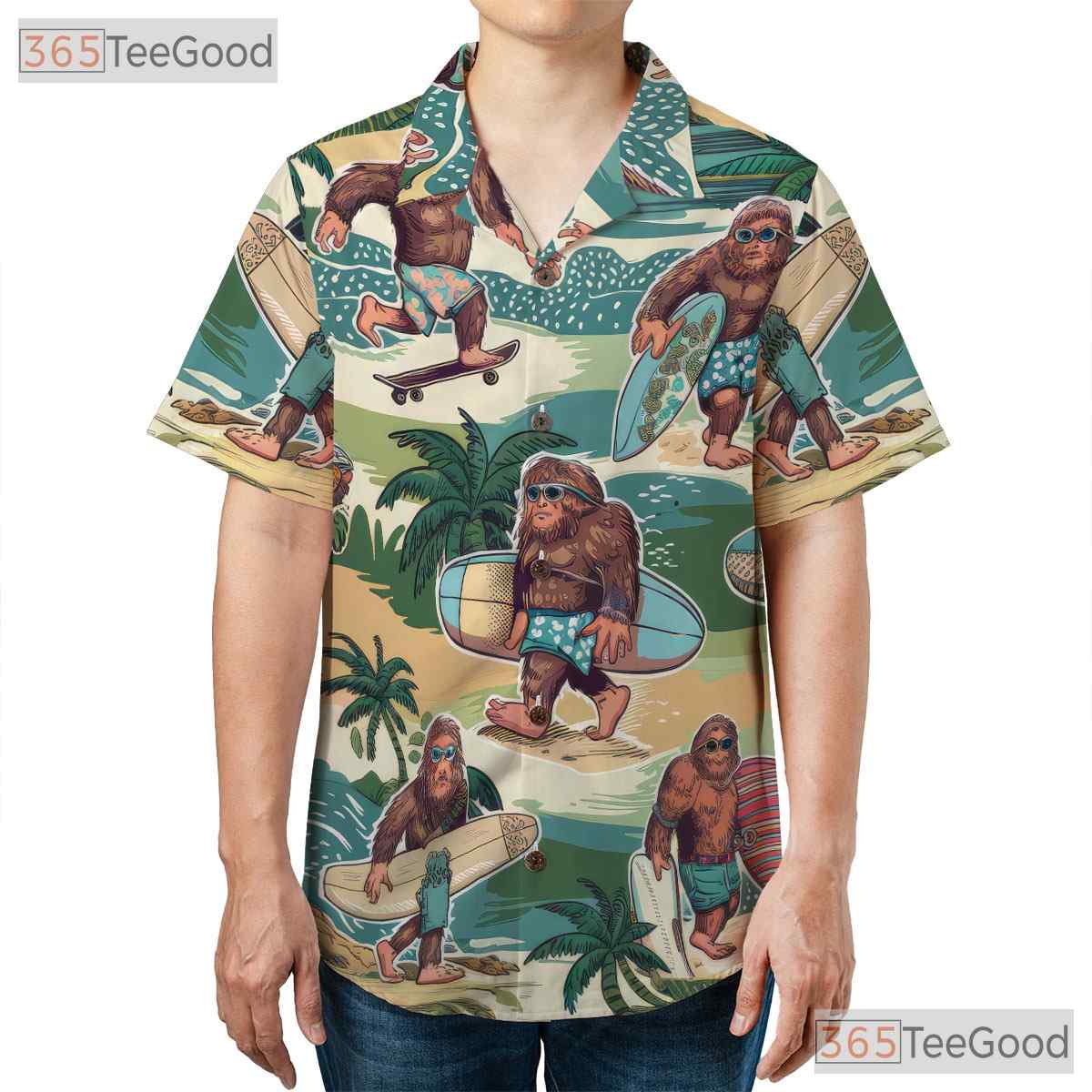 Surfing Sasquatch Bigfoot Beach Hawaiian Shirt Men Women Tropical Summer Outfit