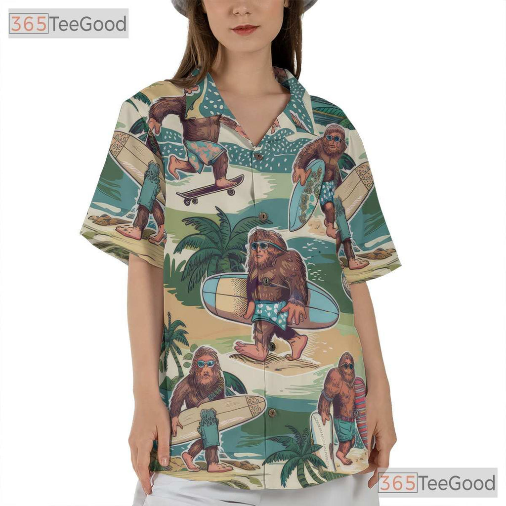 Surfing Sasquatch Bigfoot Beach Hawaiian Shirt Men Women Tropical Summer Outfit