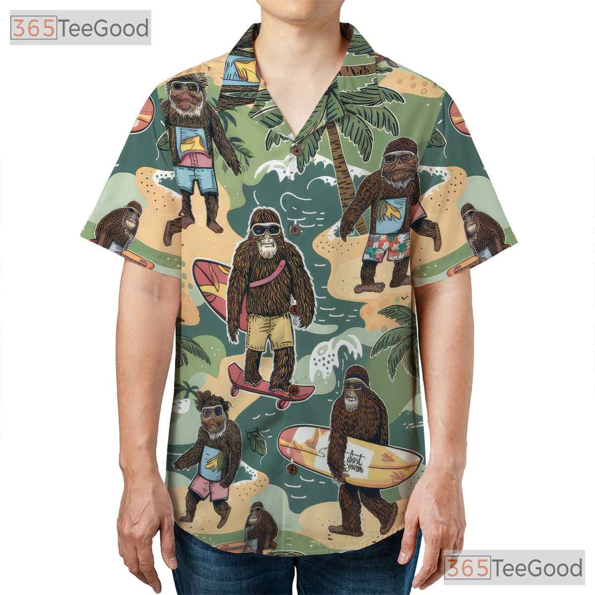 Surfing Sasquatch Bigfoot Tropical Hawaiian Shirt Unisex Summer Beach Vacation