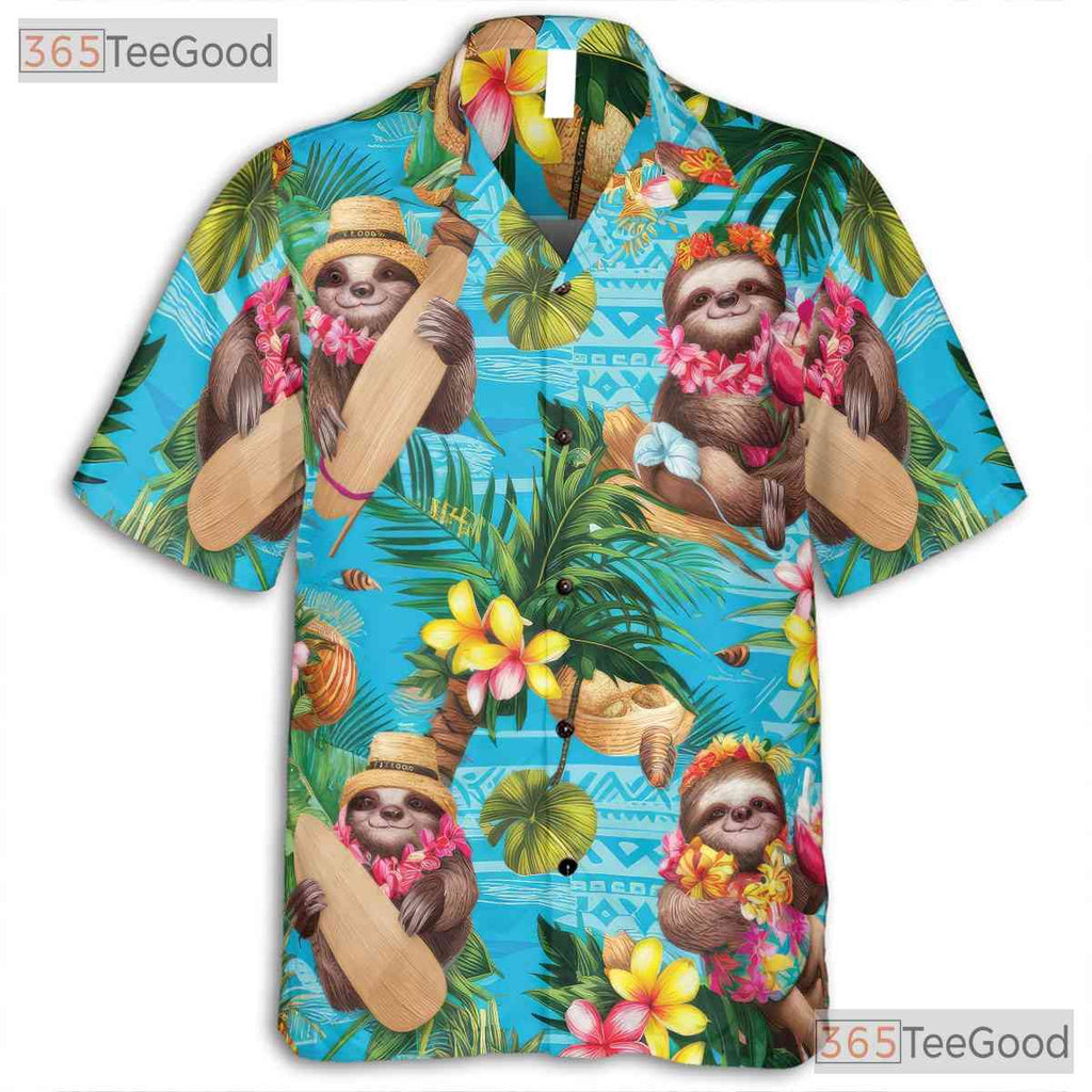 Surfing Sloth Hawaiian Shirt Men Women Tropical Vacation Wear