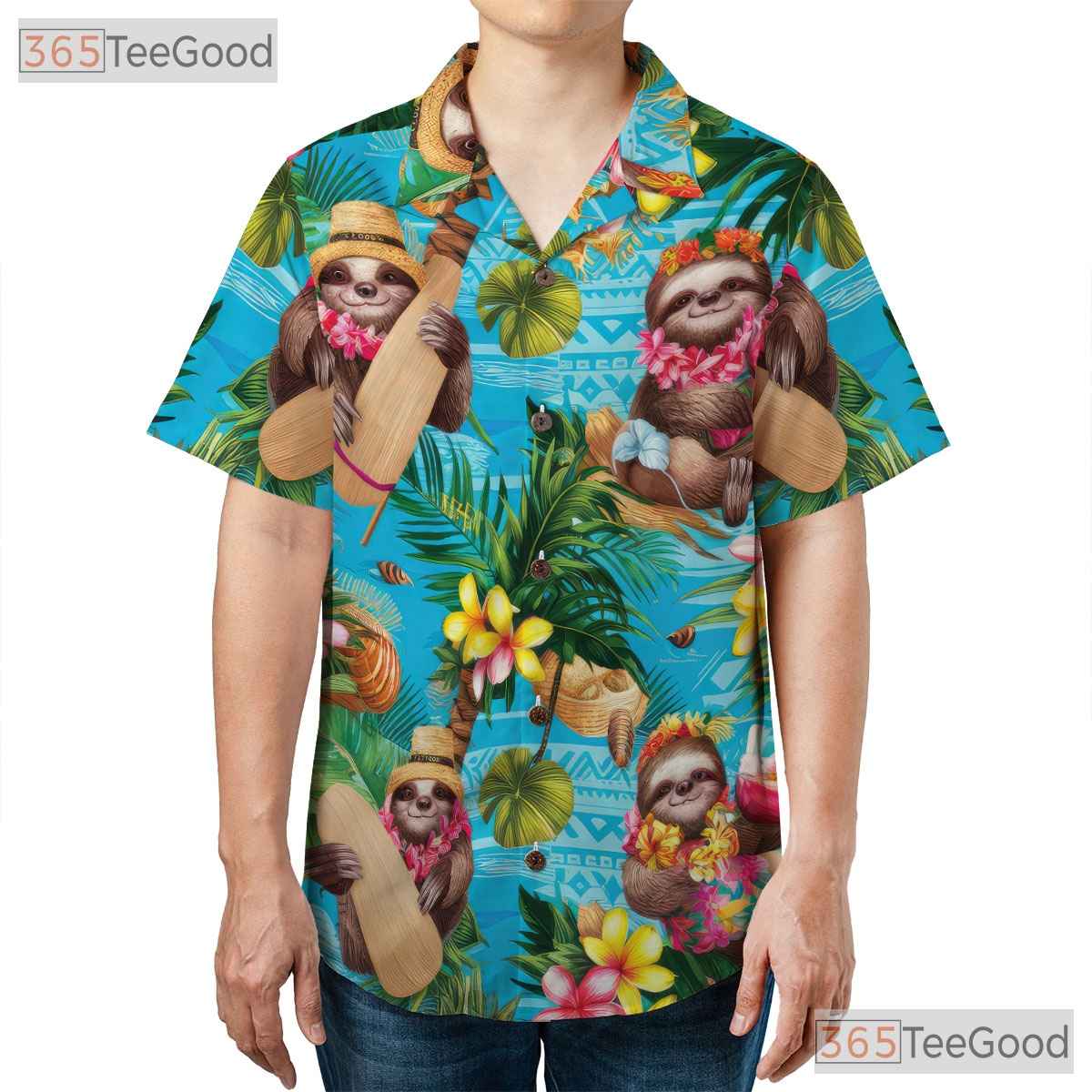 Surfing Sloth Hawaiian Shirt Men Women Tropical Vacation Wear