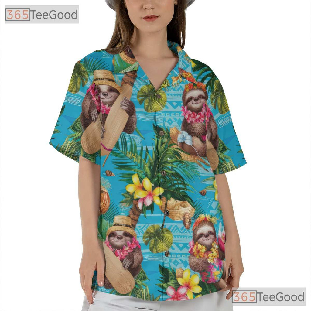 Surfing Sloth Hawaiian Shirt Men Women Tropical Vacation Wear
