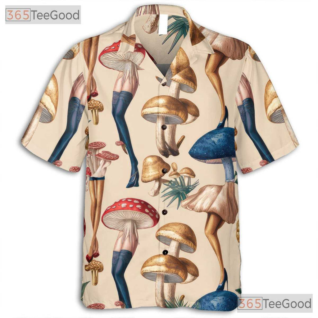 Surreal Mushroom Girl Funky Psy Art Hawaiian Shirt Unisex Tropical Getaway