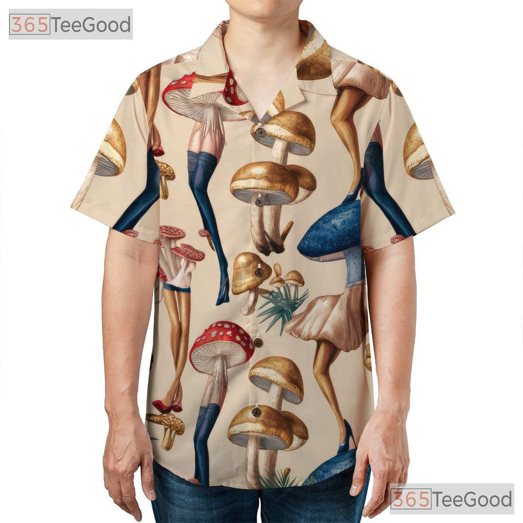 Surreal Mushroom Girl Funky Psy Art Hawaiian Shirt Unisex Tropical Getaway