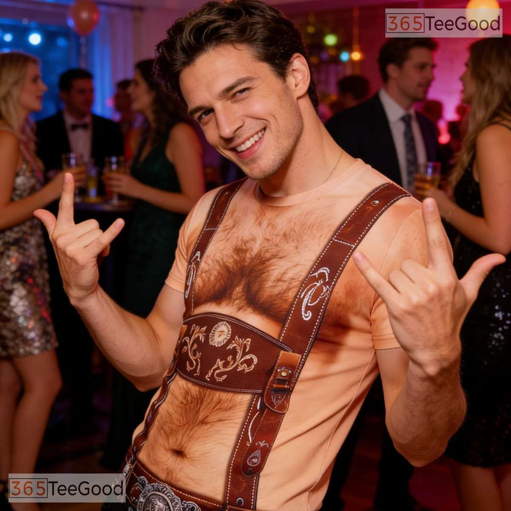 Funny Suspenders Hairy Chest Costume Novelty 3D Graphic Printed Casual Unisex T-Shirt