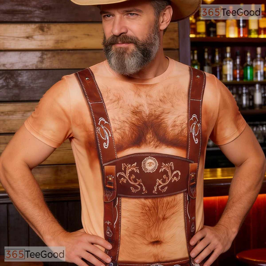 Funny Suspenders Hairy Chest Costume Novelty 3D Graphic Printed Casual Unisex T-Shirt