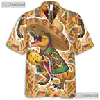 T-Rex Taco Party Hawaiian Shirt Men, Funny Dinosaur Sombrero Print