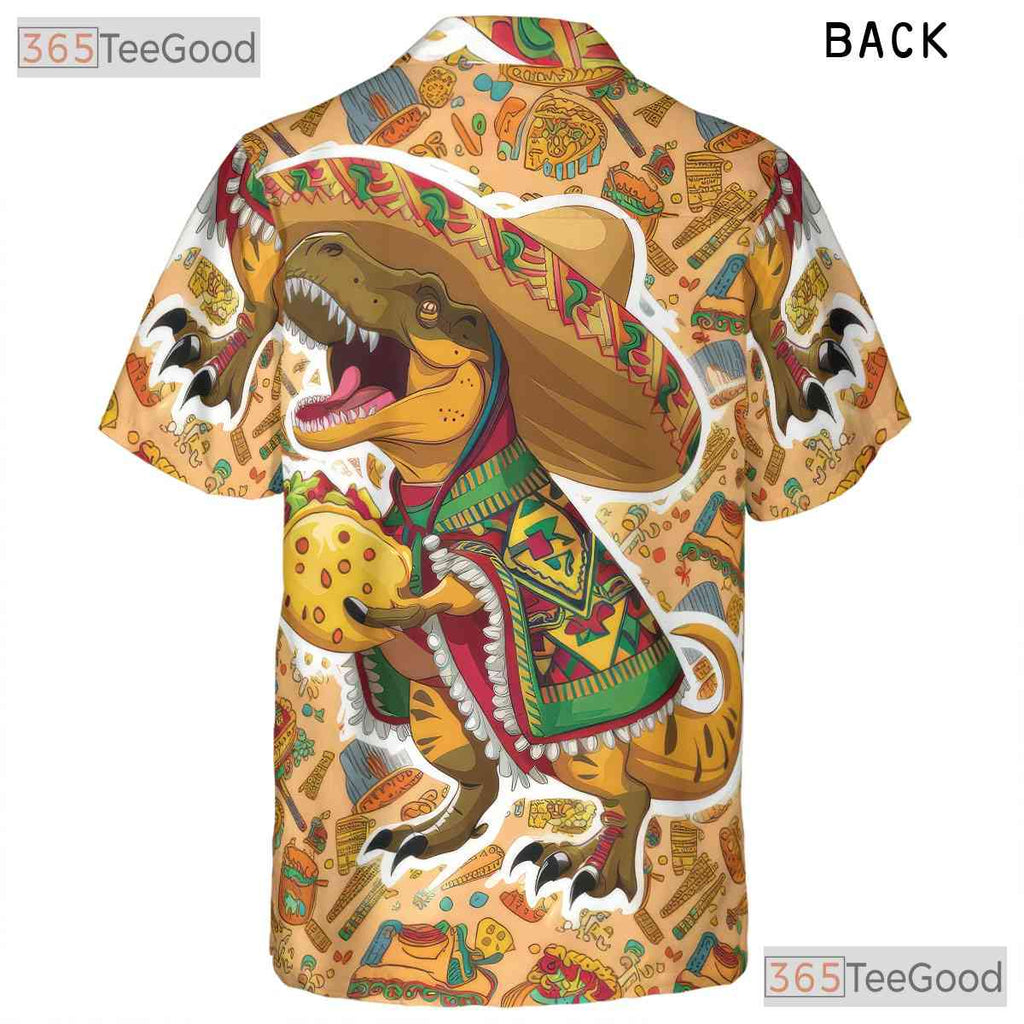 T-Rex Taco Party Hawaiian Shirt Men, Funny Dinosaur Sombrero Print