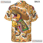 T-Rex Taco Party Hawaiian Shirt Men, Funny Dinosaur Sombrero Print