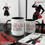 The Devil Drinks Coffee Glossy Typography Humor Quote Two Tone Premium Ceramic Accent Mug