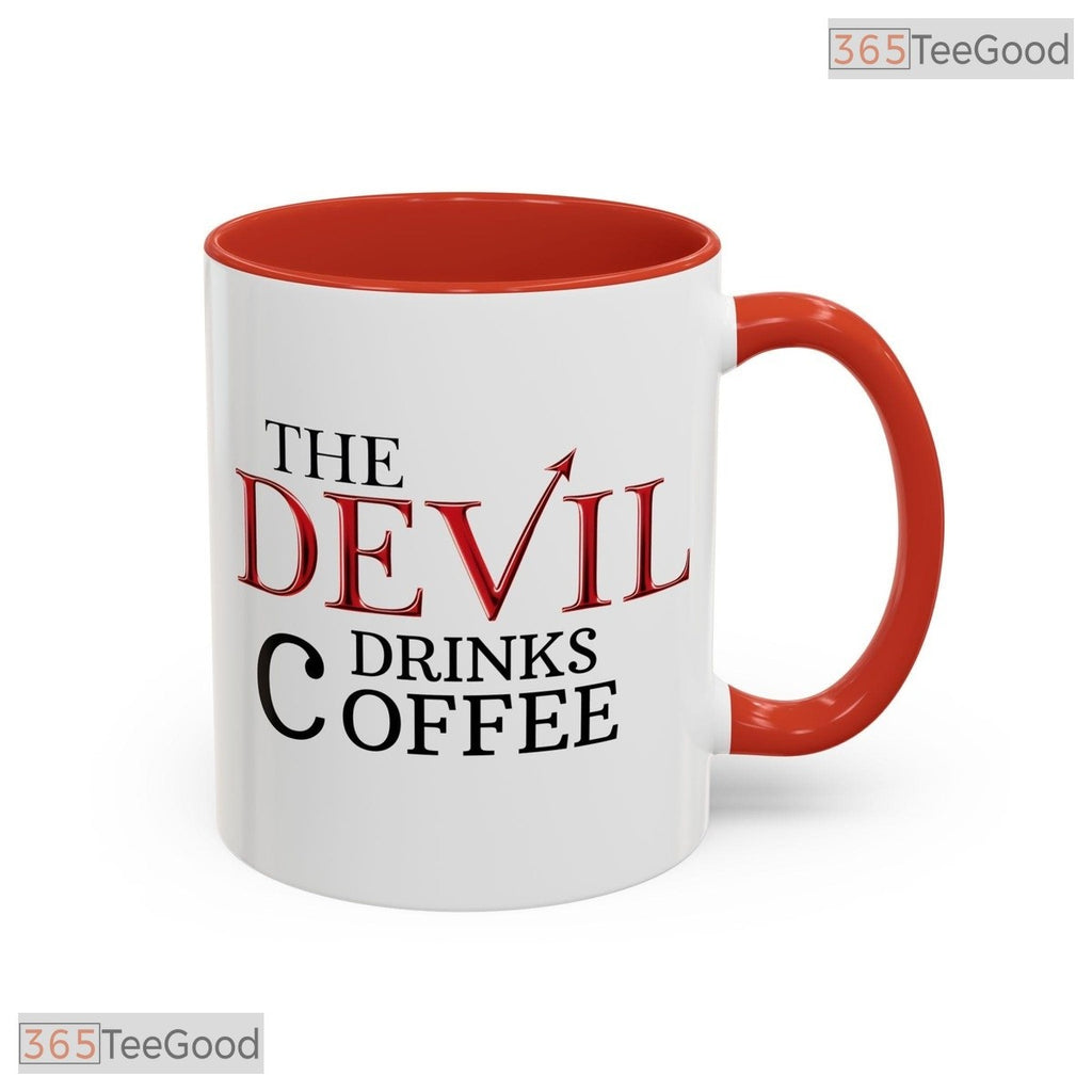 The Devil Drinks Coffee Glossy Typography Humor Quote Two Tone Premium Ceramic Accent Mug