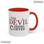 The Devil Drinks Coffee Glossy Typography Humor Quote Two Tone Premium Ceramic Accent Mug