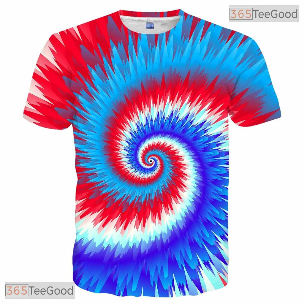Classic Blue Tie Dye Swirl Pattern 3D Printed Casual Unisex T-Shirt For Adults