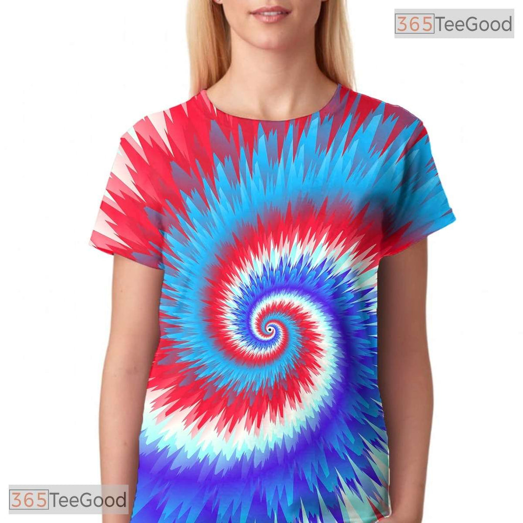 Classic Blue Tie Dye Swirl Pattern 3D Printed Casual Unisex T-Shirt For Adults