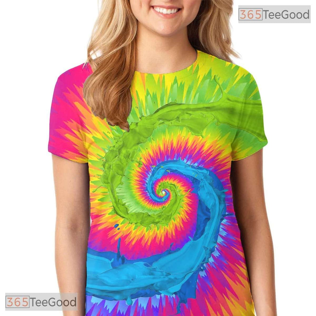 Vibrant Rainbow Tie Dye Pattern Graphic 3D Printed Casual Unisex T-Shirt Tops