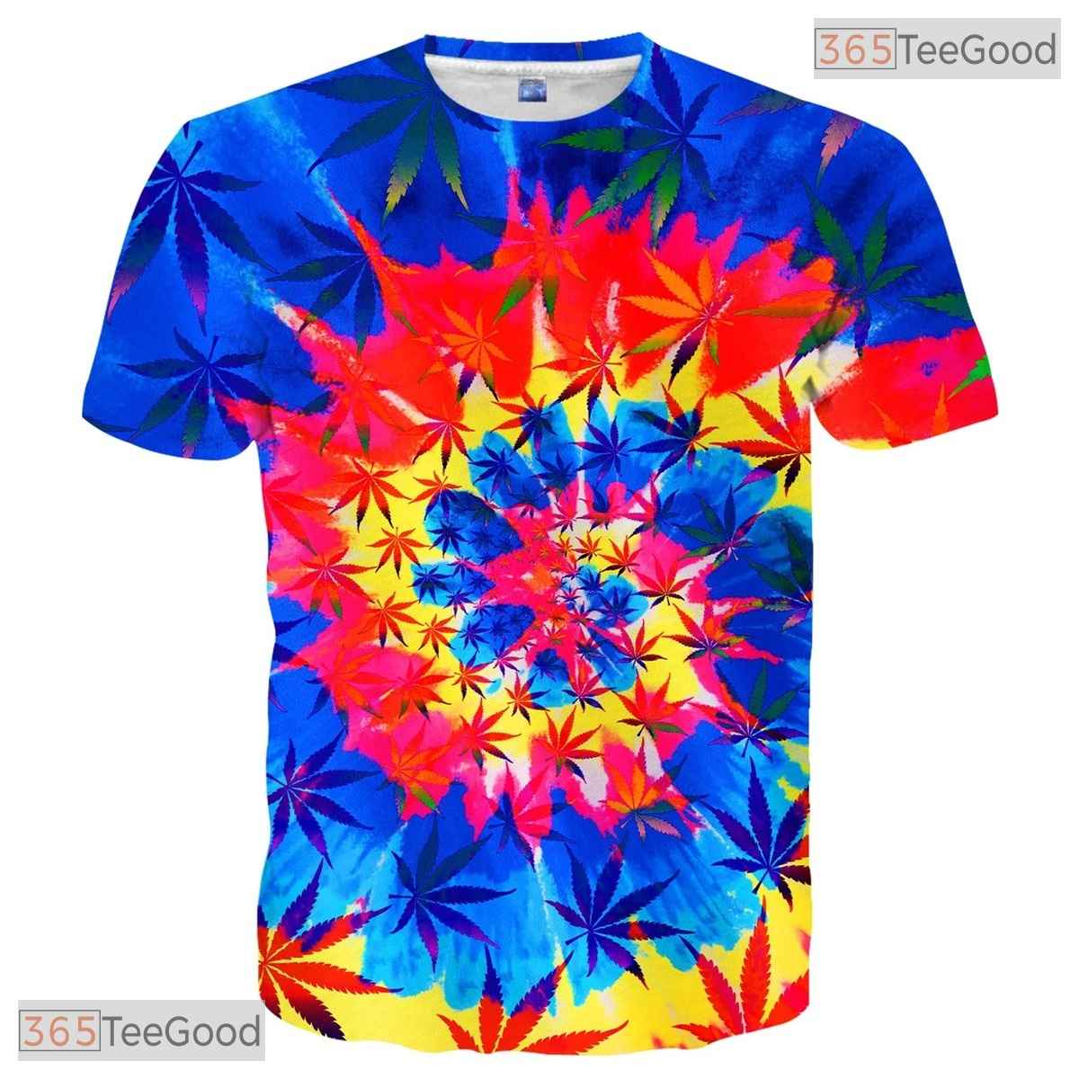 Retro Tie Dye Cannabis Leaf Art 3D Printed Casual Unisex T-Shirt For Men Women