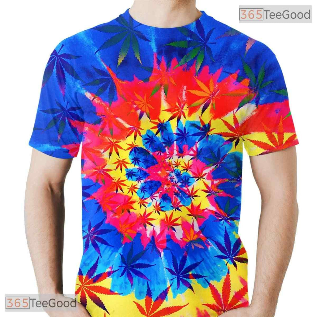 Retro Tie Dye Cannabis Leaf Art 3D Printed Casual Unisex T-Shirt For Men Women