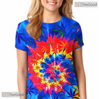 Retro Tie Dye Cannabis Leaf Art 3D Printed Casual Unisex T-Shirt For Men Women