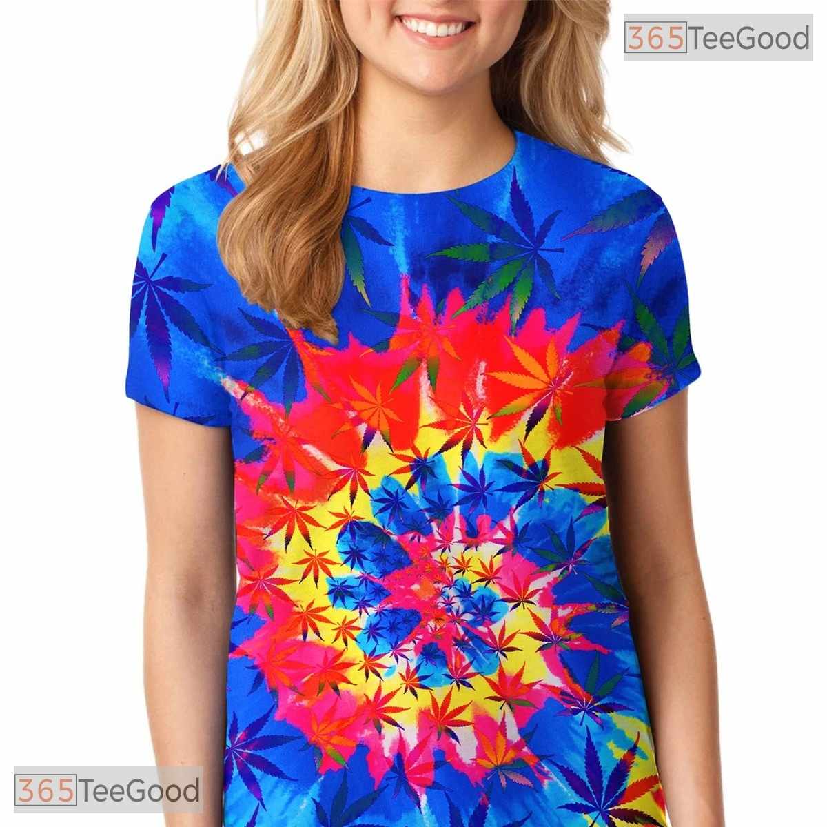 Retro Tie Dye Cannabis Leaf Art 3D Printed Casual Unisex T-Shirt For Men Women