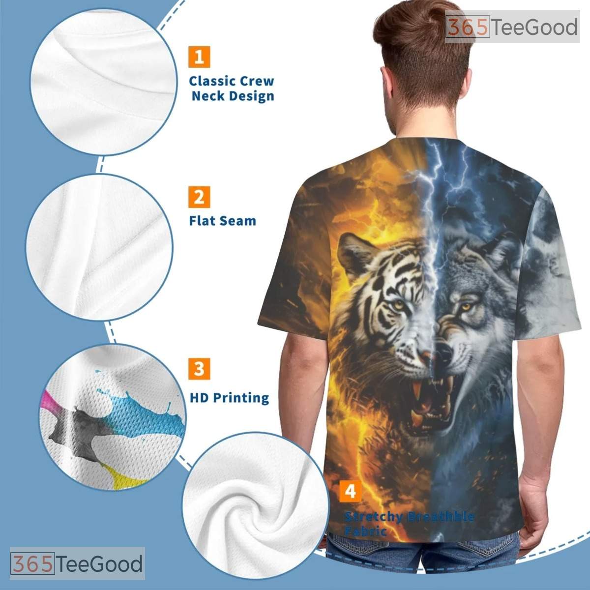Wild Tiger And Wolf Graphic Nature 3D Printed Casual Unisex Short Sleeve T-Shirt
