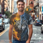 Wild Tiger And Wolf Graphic Nature 3D Printed Casual Unisex Short Sleeve T-Shirt