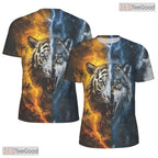 Wild Tiger And Wolf Graphic Nature 3D Printed Casual Unisex Short Sleeve T-Shirt