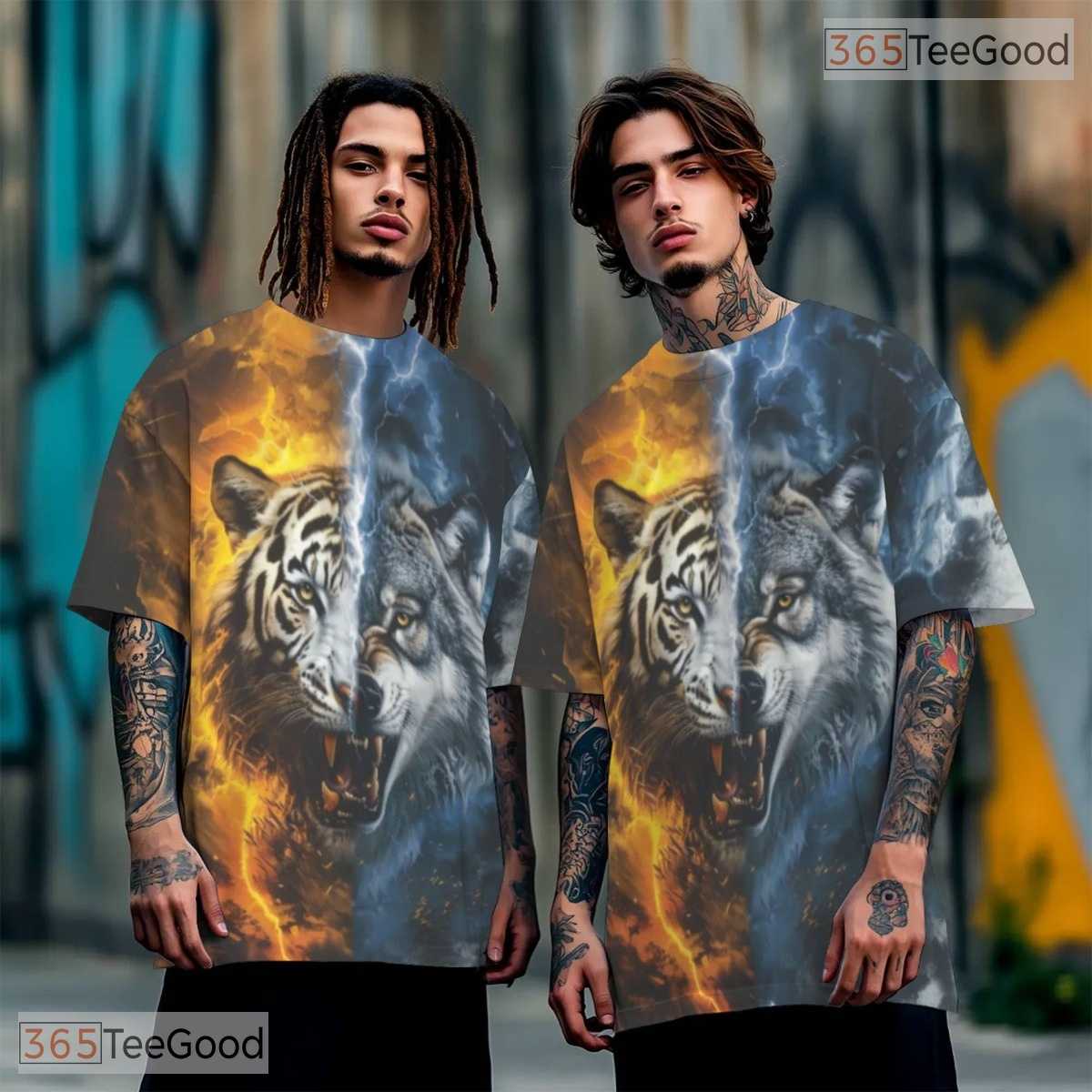 Wild Tiger And Wolf Graphic Nature 3D Printed Casual Unisex Short Sleeve T-Shirt