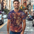 Fierce Tiger American Flag Graphic 3D Pattern Printed Casual Unisex T-Shirt Top
