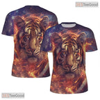 Fierce Tiger American Flag Graphic 3D Pattern Printed Casual Unisex T-Shirt Top